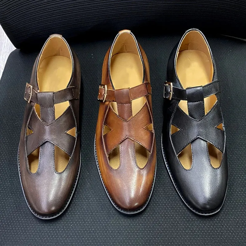 Retro herensandalen met Romeinse gesp en echte leren details