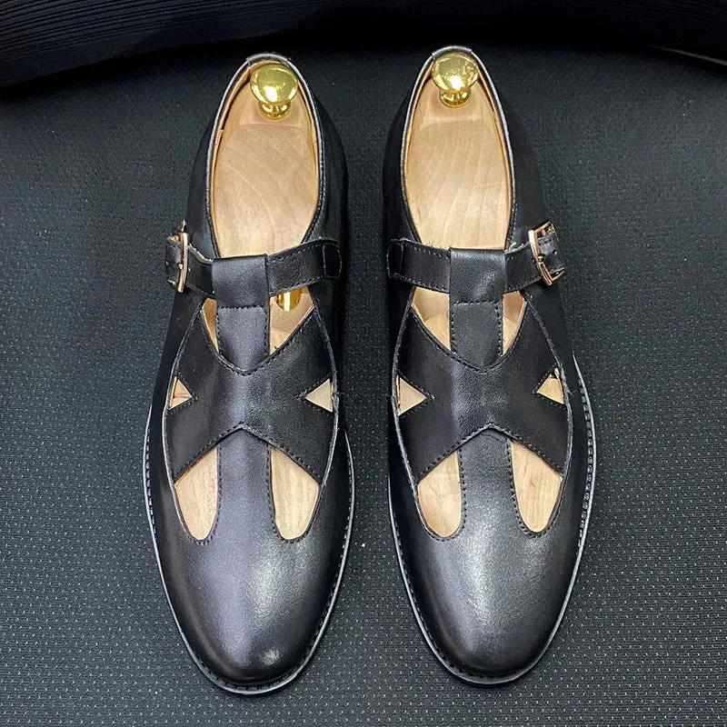 Retro herensandalen met Romeinse gesp en echte leren details