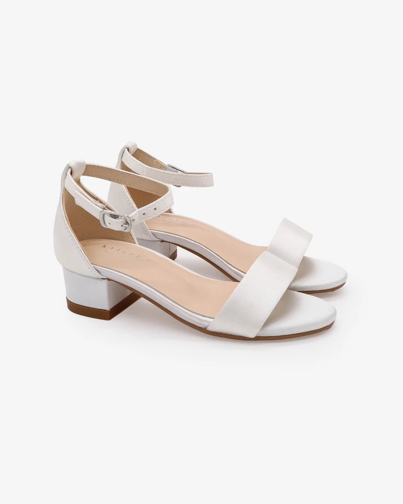 Satin Girls Block Heel Sandals with Ankle Strap