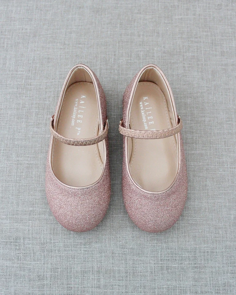 Rose Gold Fine Glitter Mary Jane Flats