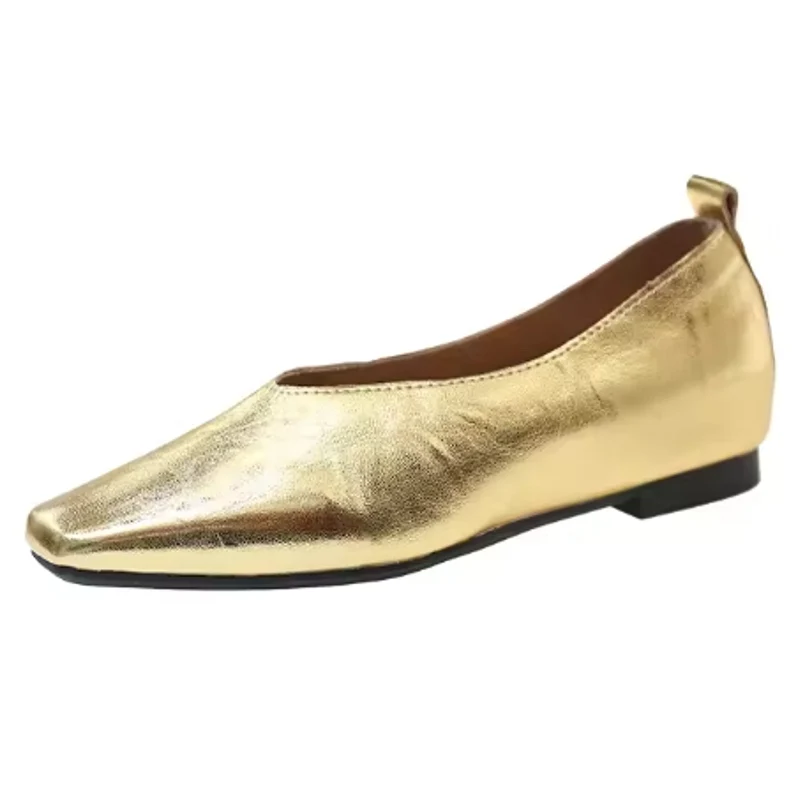 Zilveren loafers, casual gouden pumps met vierkante neus