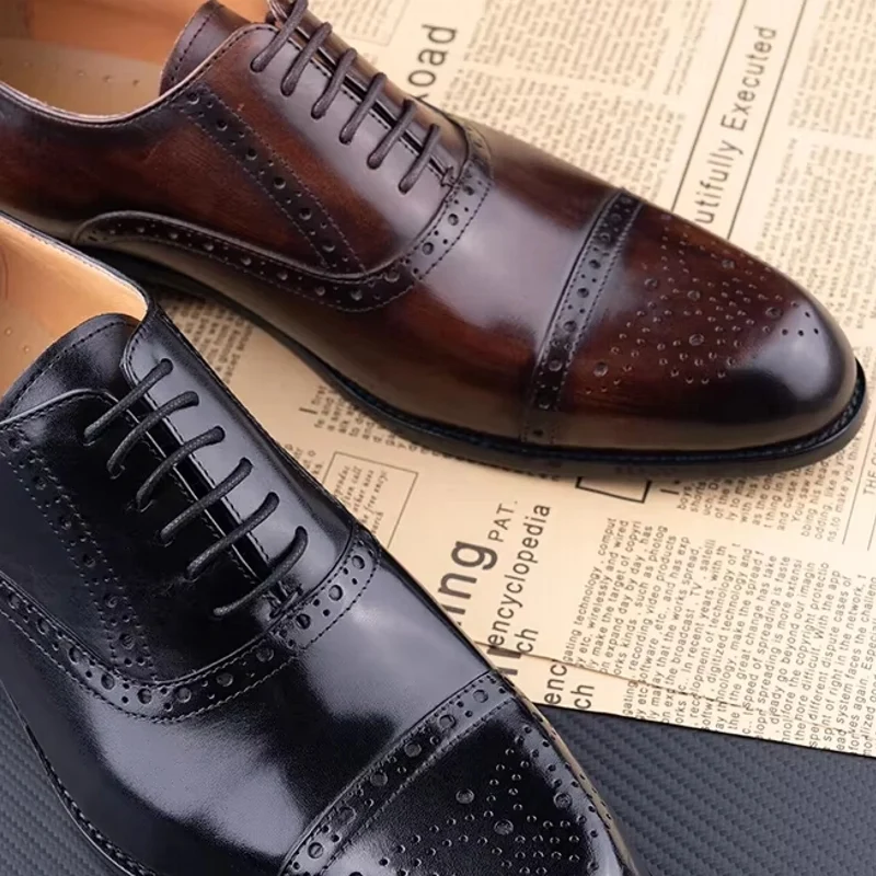 Echte koeienhuid formele kantoor klassieke brogue schoen