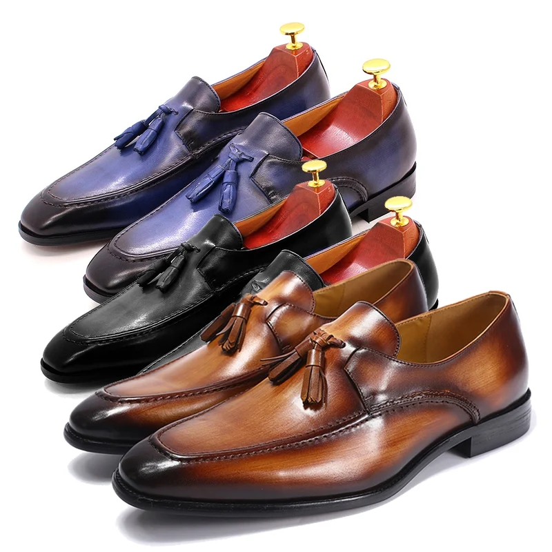 Kwastjes loafers vintage echte leren herenschoenen