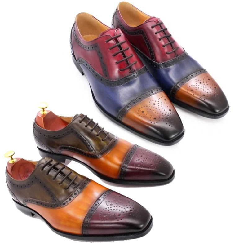 Gemengde kleur Oxford koeienhuid herenschoenen
