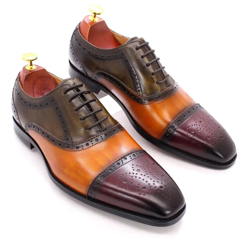 Gemengde kleur Oxford koeienhuid herenschoenen