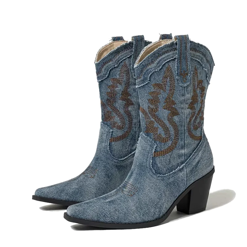 Denim enkellaarsjes met puntige neus voor dames