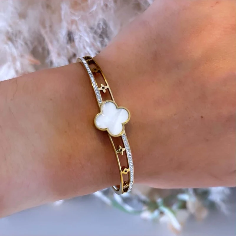 WHITE KLAVER BRACELET - GOLD