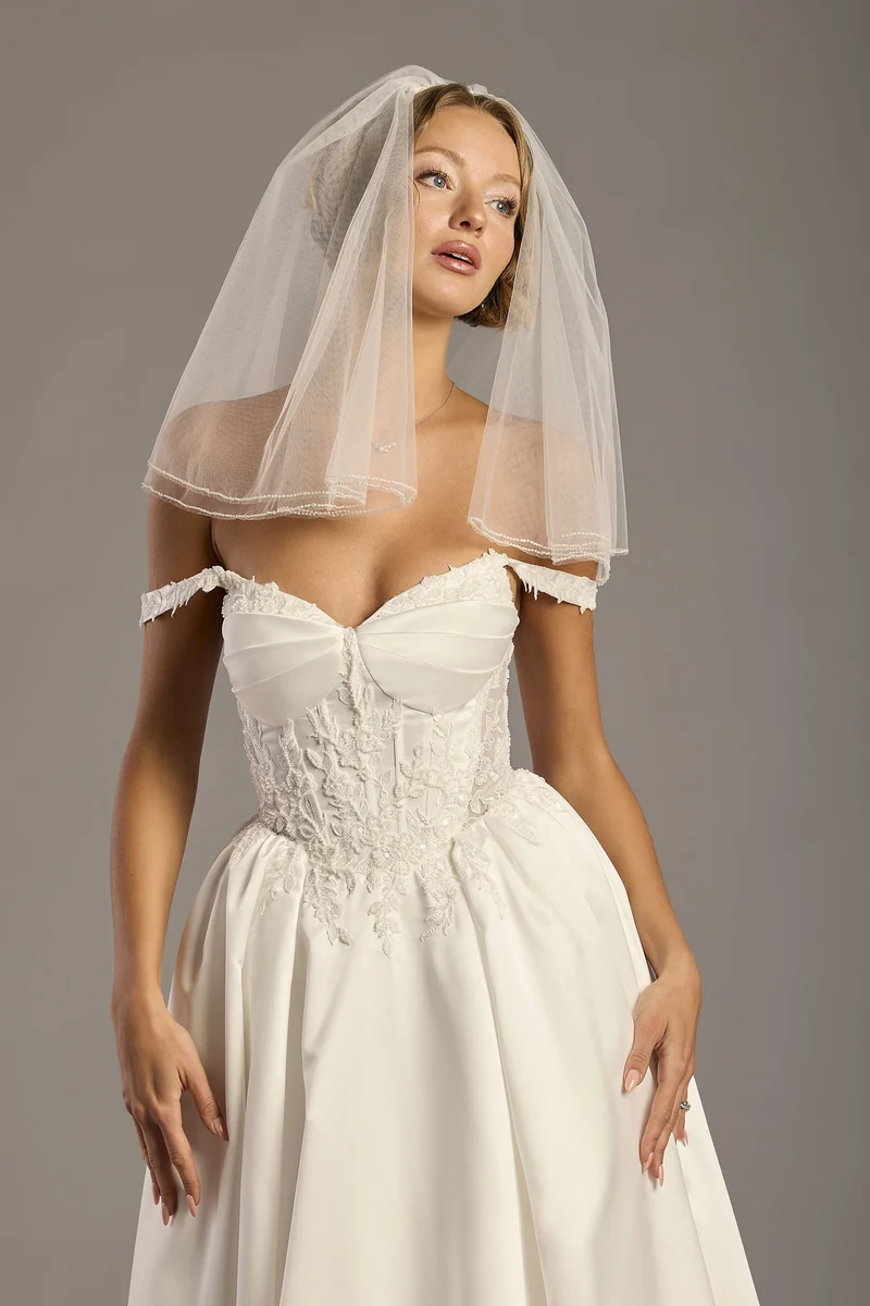 Two-Tier Pearl Edged Shoulder-Length Veil