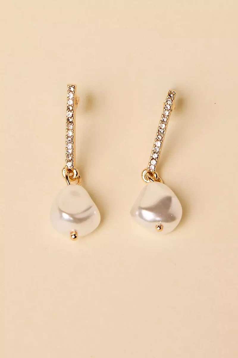 Rhinestone Bar and Pearl Earrings