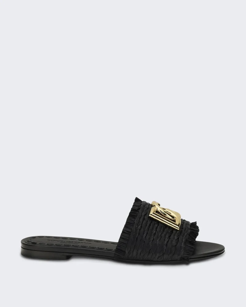 Dames Raffia Braided Slipper Zwart