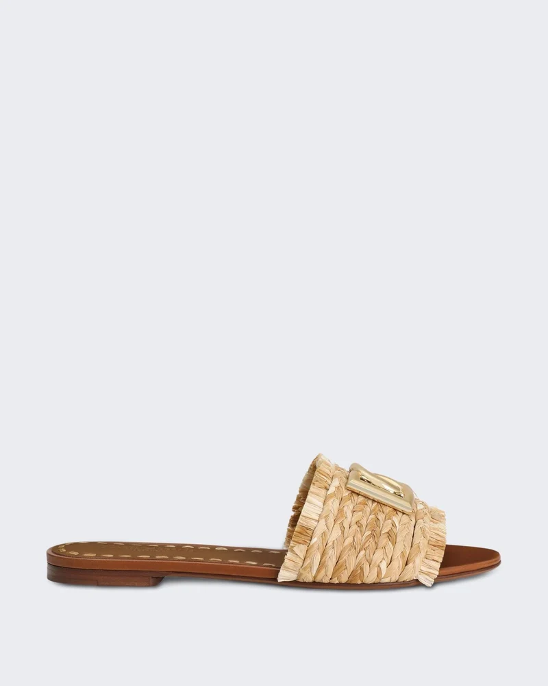 Dames Rafia Braided Slipper Beige