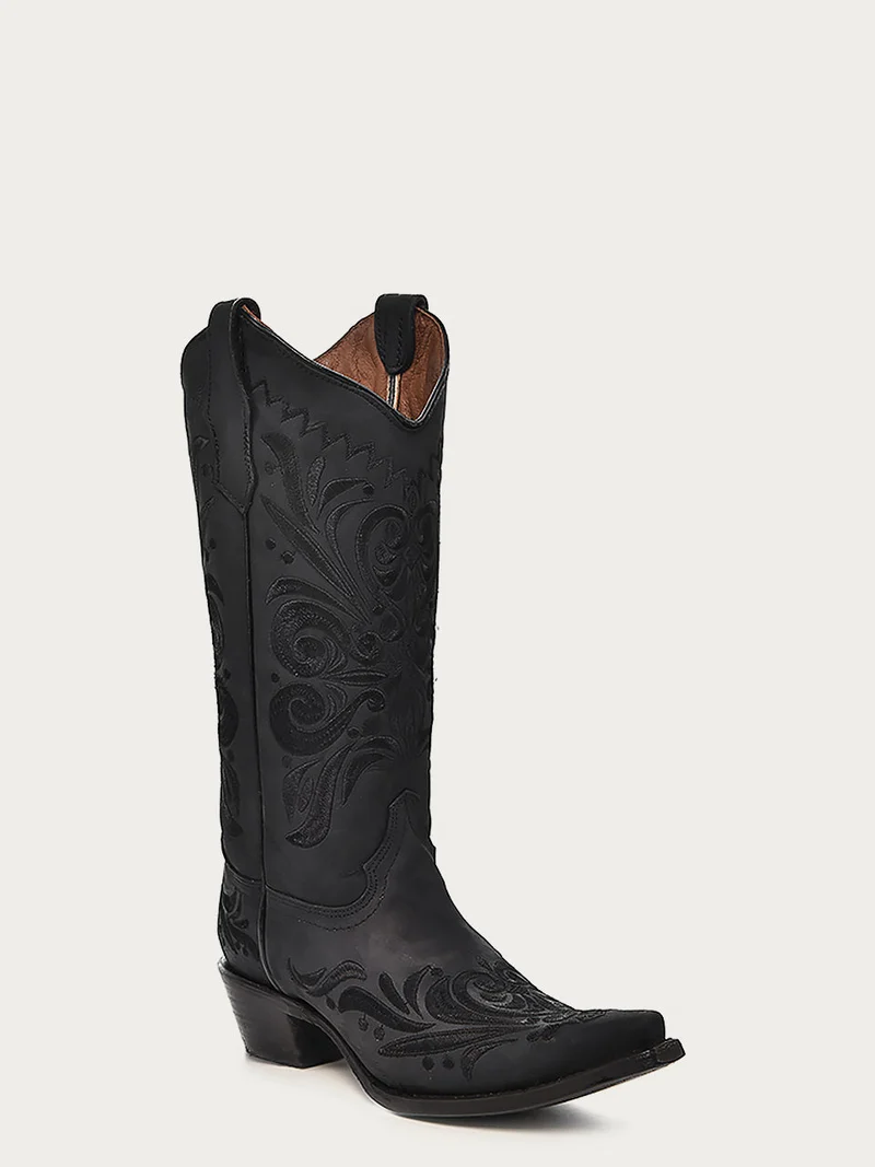 L5433 - WOMEN’S EMBROIDERY BLACK SNIP TOE COWBOY BOOT
