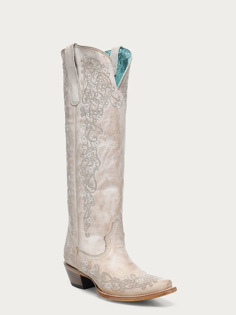 A4992 - WOMEN'S FLORAL EMBROIDERY SAND SNIP TOE TALL TOP COWBOY BOOT