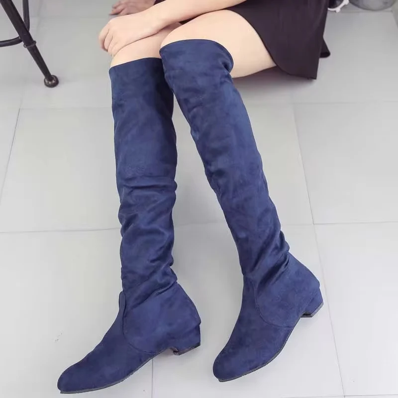HOT Nieuwe Collectie Vrouwen Laarzen Vierkante Blokhak Bont Platform Winter Knie Hoge Laarzen