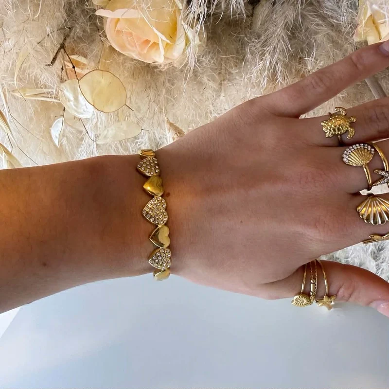 SPARKLE HEART BRACELET TT-0116 - GOLD