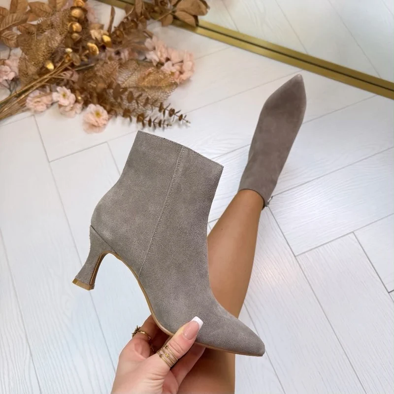 *ECHT LEER* SUEDE HEEL ZP21 - TAUPE