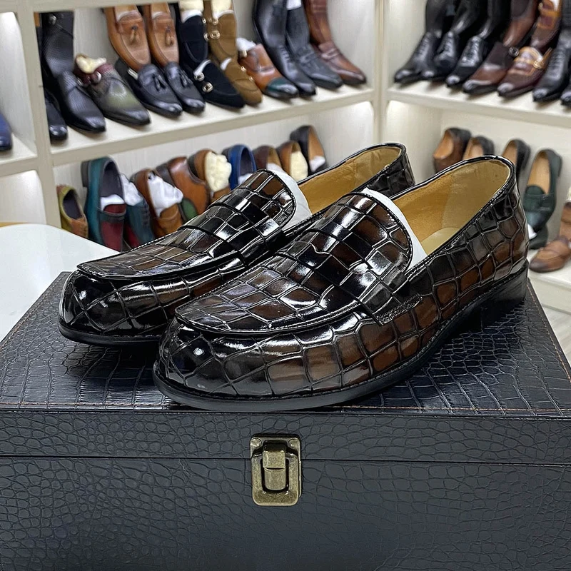 Echte rundlederen herenkledingschoenen Loaferschoenen met ronde neus
