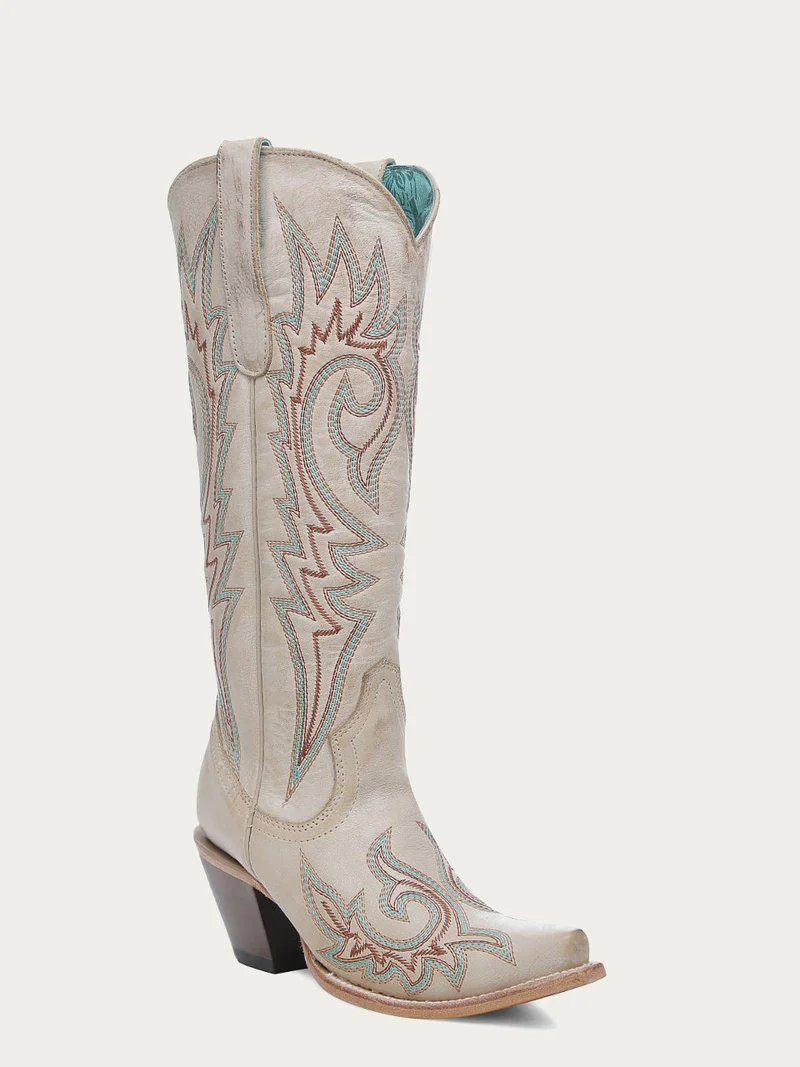 Z5371 - WOMEN'S BLUE AND RED EMBROIDERY BONE SNIP TOE COWBOY BOOT