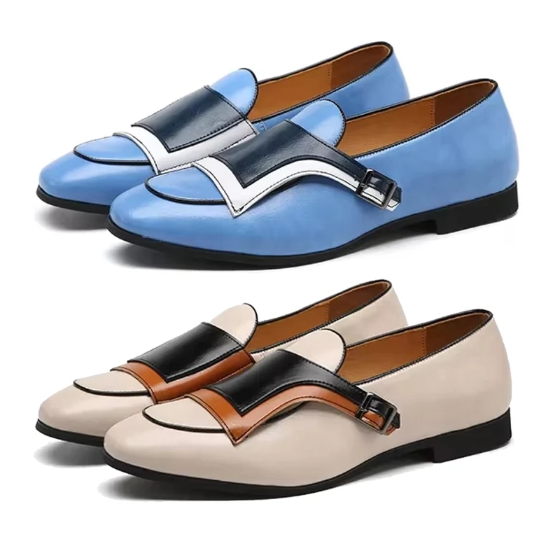 Monk Strap Blauwe en witte Oxford schoenen