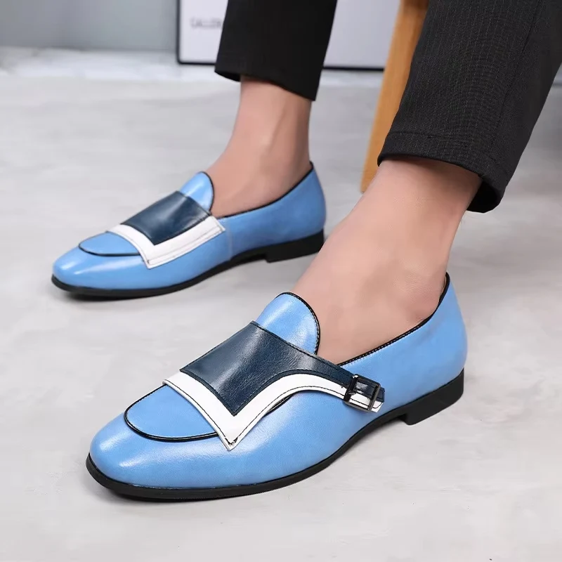 Monk Strap Blauwe en witte Oxford schoenen