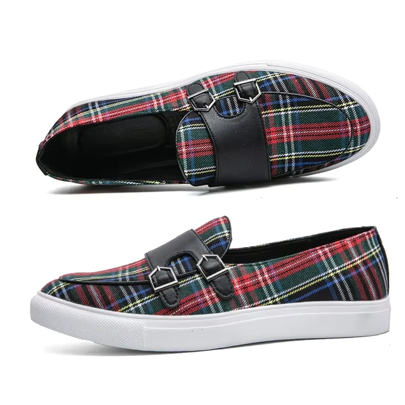 Klassieke canvas geruite loafers voor heren