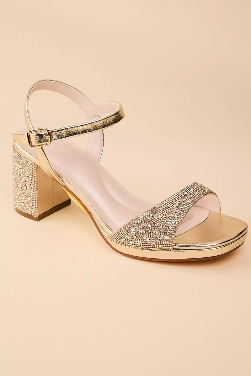 Mid Block Heel Glitter Sandals