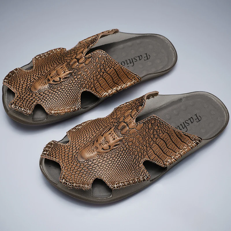 Herenslippers Echt leren sandalen
