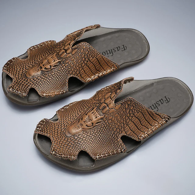 Herenslippers Echt leren sandalen