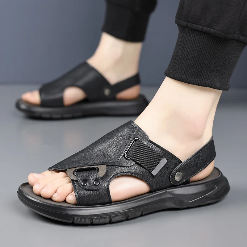 Duurzame antislip lederen herensandalen