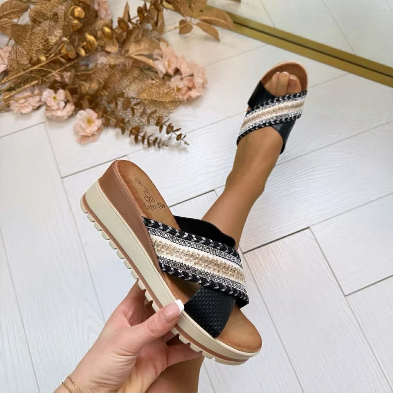 *SALE* PRINT PLATEAU SLIPPER HG-116 - BLACK