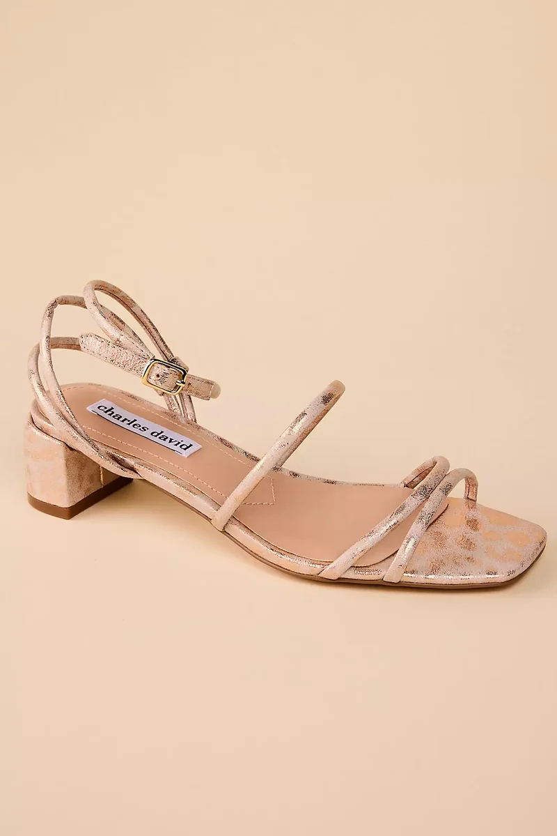 Shimmer Animal Print Low Block Heel Sandals