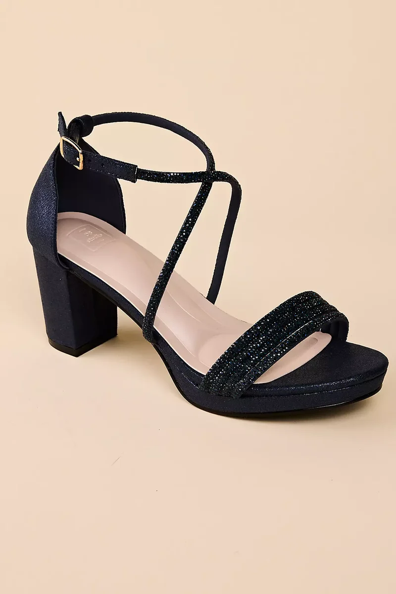 Crystal Rope Strap Mid Block Heel Sandals
