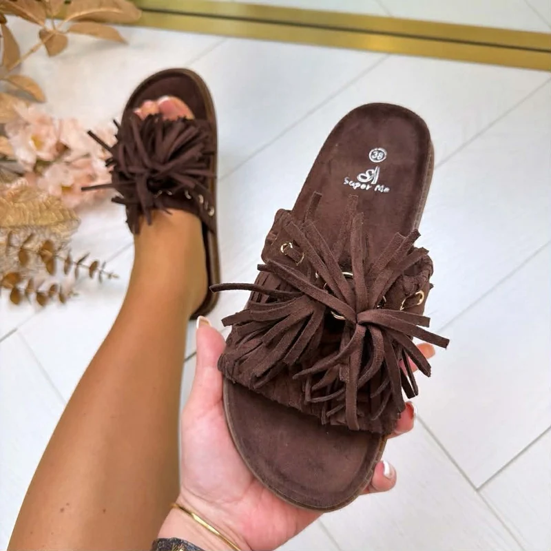 *SALE* BASIC FRINGE SLIPPER OM6622 - BROWN