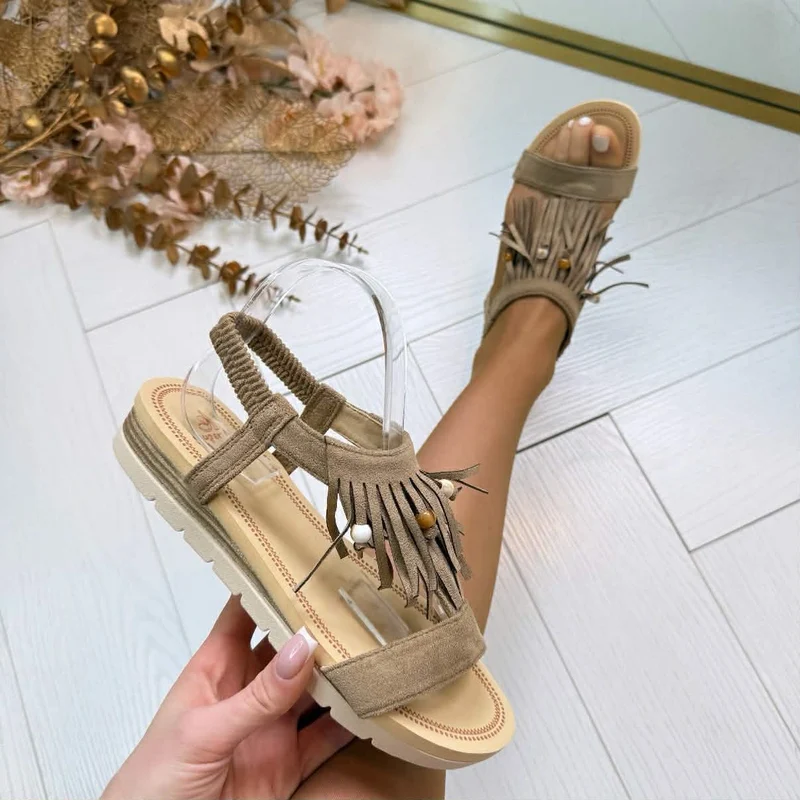 *SALE* FRINGE KRAALTJES SANDAAL AM-322 - KHAKI