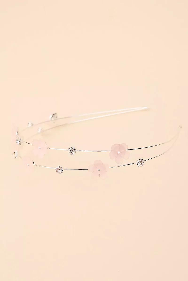 Flower Girl Headband with Crystals and Blossoms