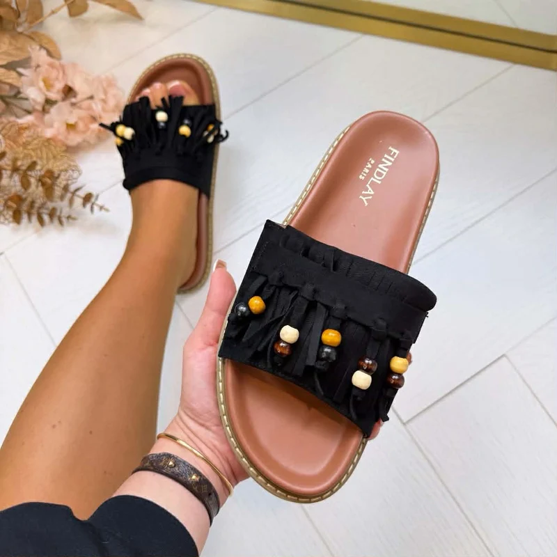 *SALE* BESTIE FRINGE SLIPPER X5-502 - BLACK