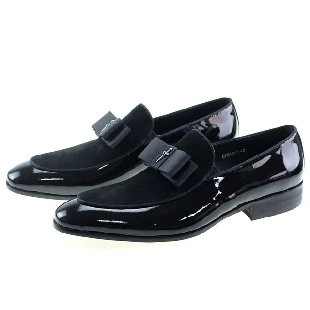 Loaferschoenen voor heren, echt lakleer, suède, patchwork met vlinderdas