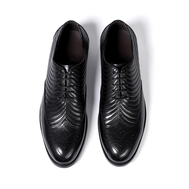 Koe lederen zakelijke gestreepte brogue herenschoenen