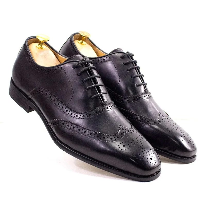 Paarse Wingtip Oxford-schoenen voor heren van echt kalfsleer