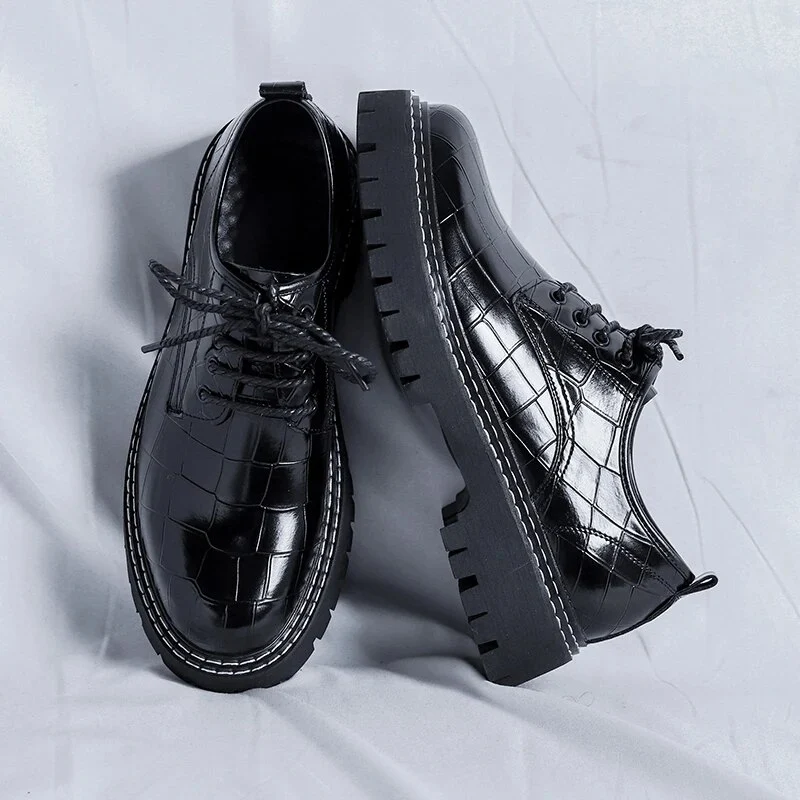 Casual Oxford schoenen zwart leer vierkant Croco-patroon