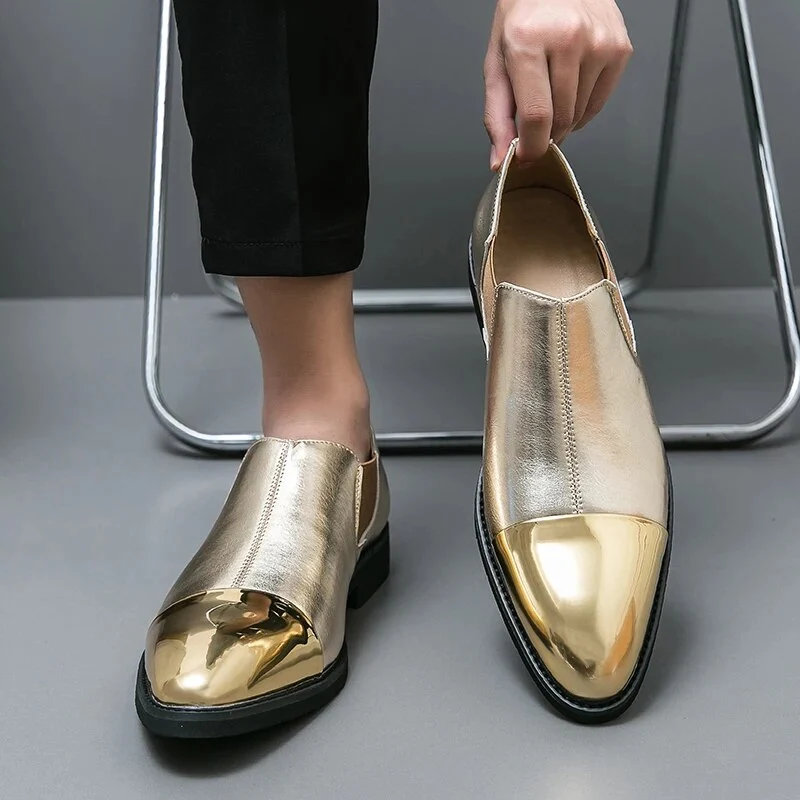 Stijlvolle gouden kunstleer herenslip-on schoenen