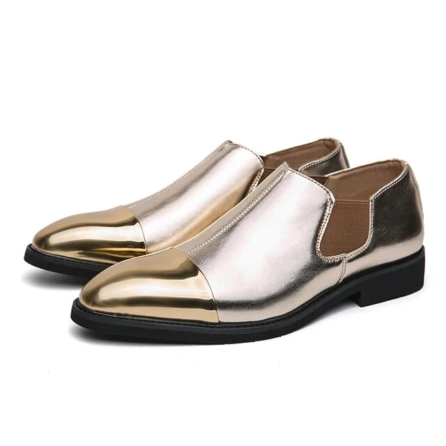 Stijlvolle gouden kunstleer herenslip-on schoenen