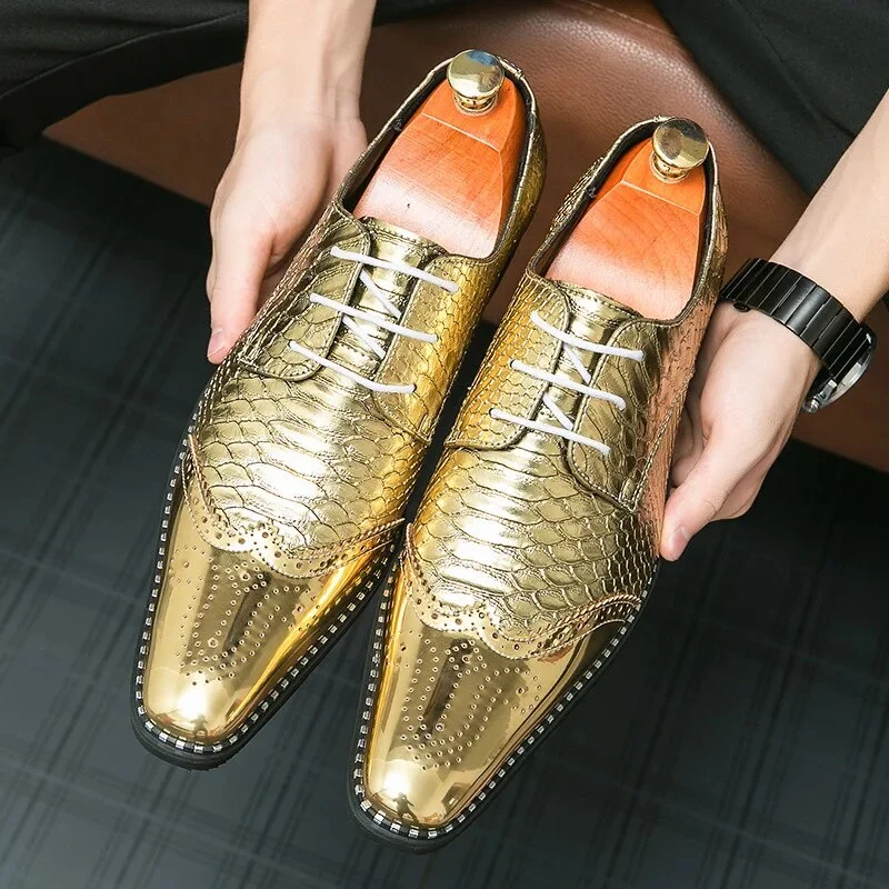 Gouden brogue Oxford leren schoenen voor heren