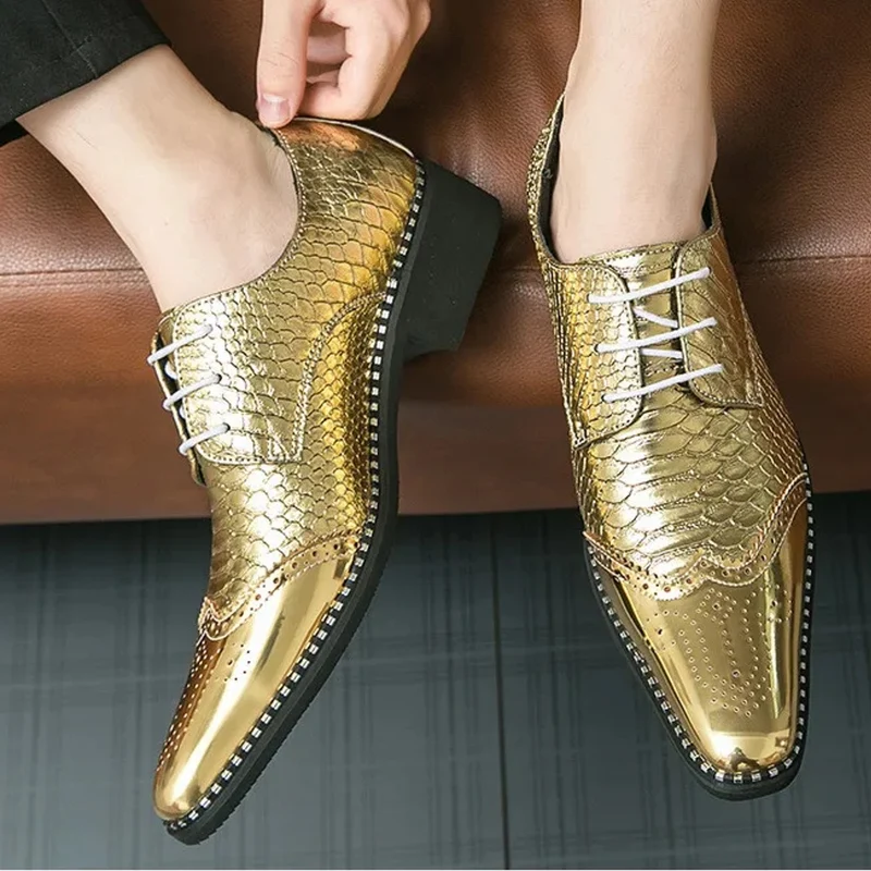 Gouden brogue Oxford leren schoenen voor heren