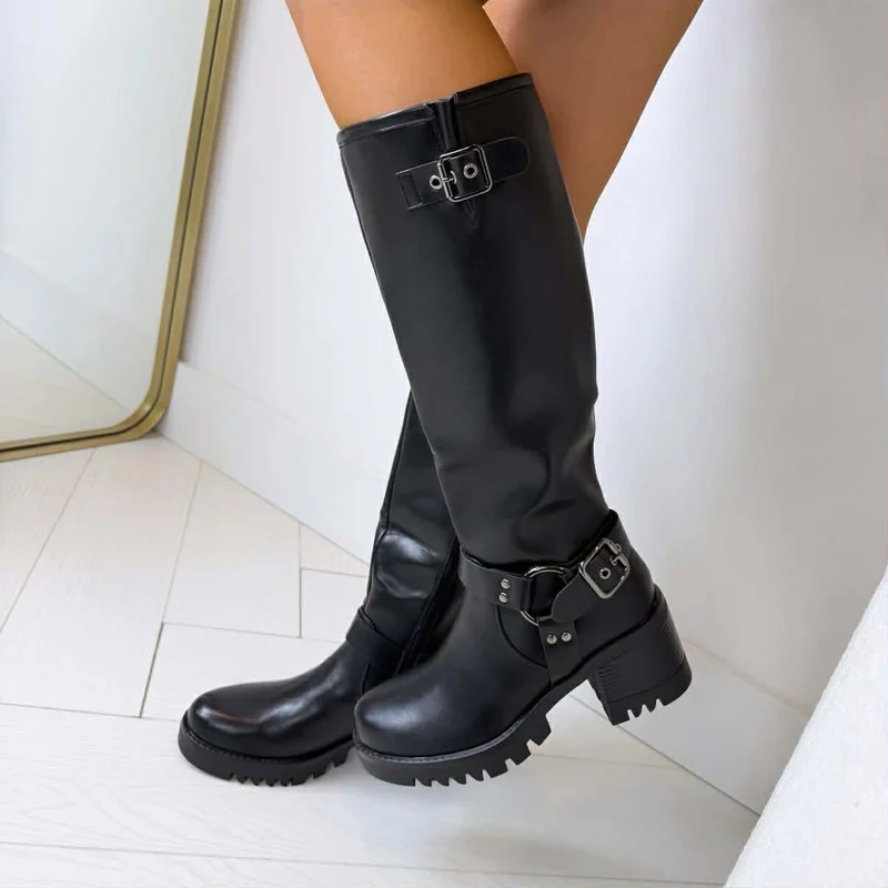 LEATHER LOOK LAARS MET HAK DES809 - BLACK/P