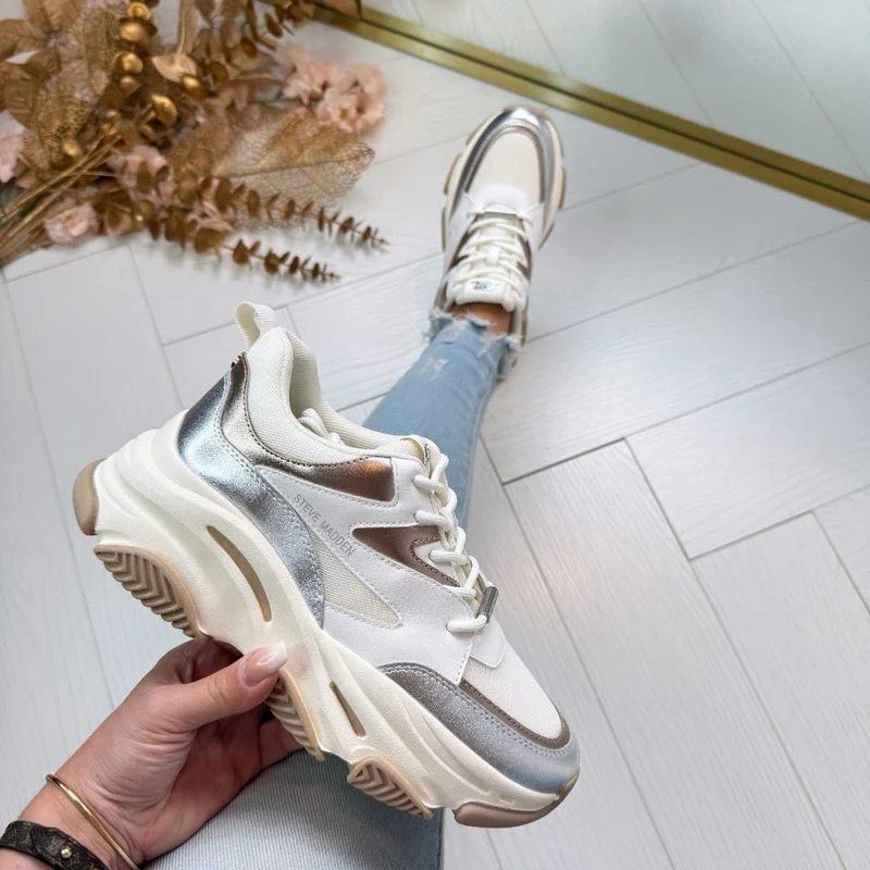 STEVE MADDEN PROGRESSIVE SNEAKER 0096 - SILVER/GOLD CREAM