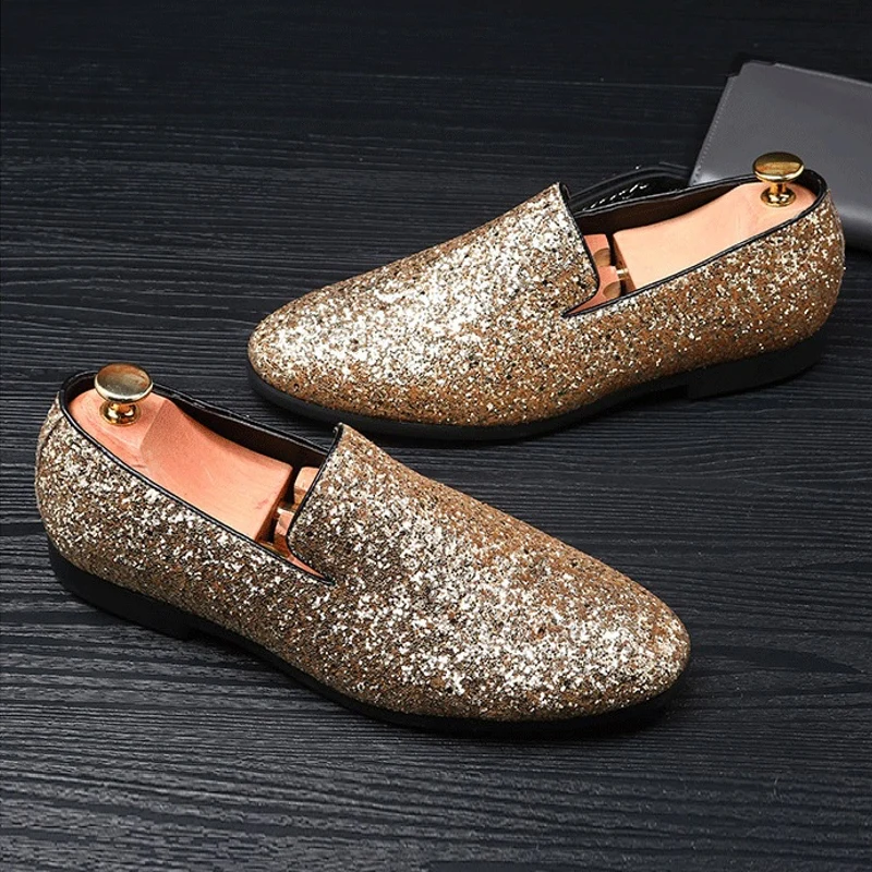 Gouden Paillette heren Loafer geklede schoenen