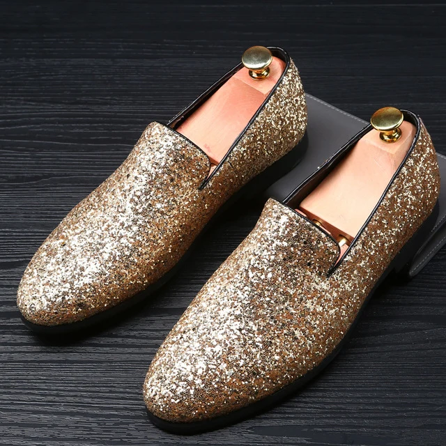 Gouden Paillette heren Loafer geklede schoenen