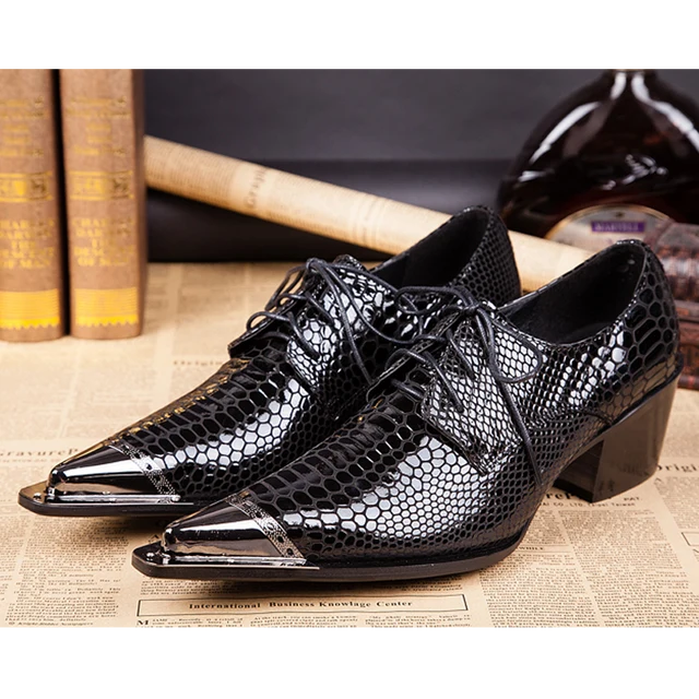 Hoge hakken zwarte Serpentine koeienhuid formele schoenen