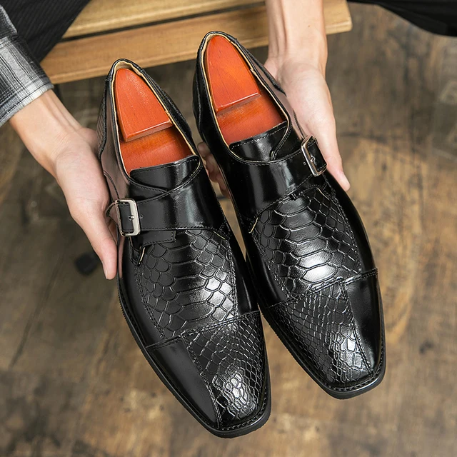 Casual Gesp Puntige Zwarte Schoenen Heren Geklede Schoenen